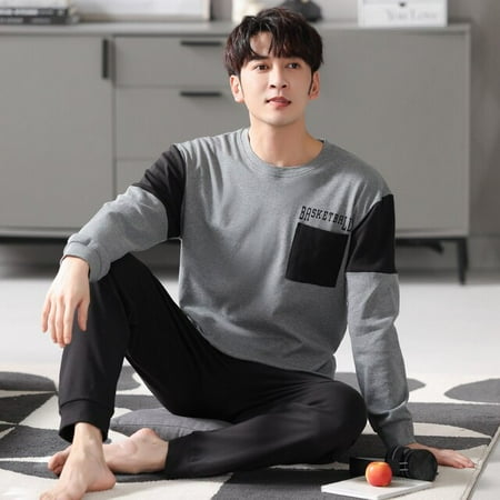 

QWZNDZGR Big M-4XL Spring Autumn HQ Cotton Gentleman Men Pyjamas Men s Pajamas Sets Sleepwear Pyjamas Nightwear Suits Pijamas Homewear PJ