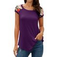 thumbnail image 1 of MY Women Floral Print Color Stitching Tunic Short Sleeve Round Neck Top, 1 of 2