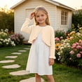 thumbnail image 2 of Kogui Girls Shrug Jacket Long Sleeve Bow Knit Cardigan for Girls Dress Casual Formal Layering 5T 6T (Beige,5-6 Years), 2 of 9