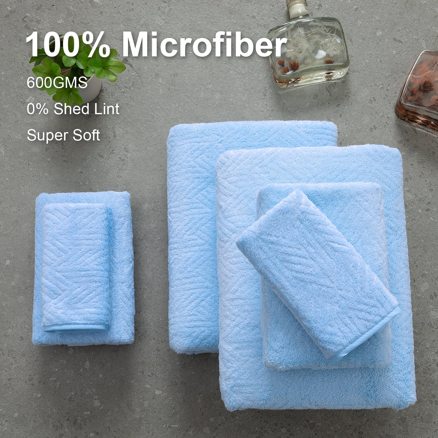 Smuge 8 Piece Oversized Bath Sheet Towels, 2 Large Bath Towel, 2 Hand Towels, 4 Washcloths, 600 GSM Ultra Soft Large Bath Towel Set Cozy Quick Dry Bathroom Towels Hotel Luxurious Towels(LIGHT BLUE)