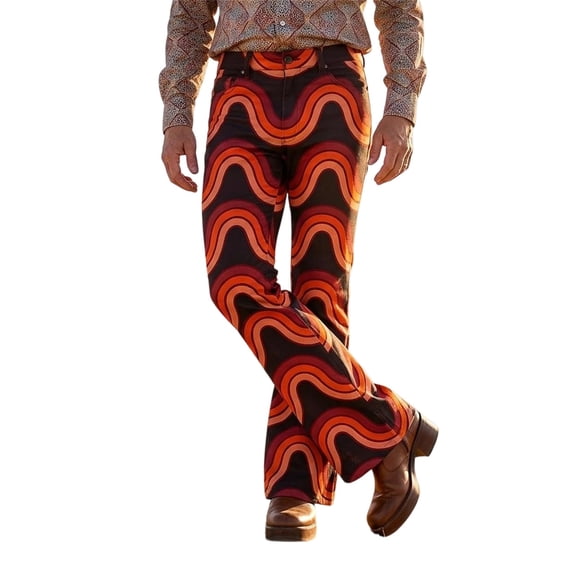 CONZONE Mens 70S Disco Flared Pants Vintage Hippie Pants for Men Trendy Funny Graphic Bell Bottoms