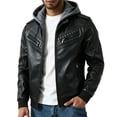 thumbnail image 2 of WIZUTIZ Men's Leather Jacket Solid Color Motorcycle Vintage Zipper Pocket Long Sleeve Hoodless PU Coat for Winter Casual Daily Outdoor Mens Fashion, 2 of 9