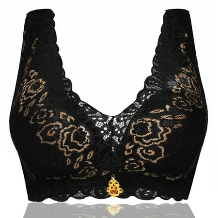 

ERTUTUYI Women Bra No Rims Lace Beautiful Back Anti-burnout Breast-feeding Underwear Black 70