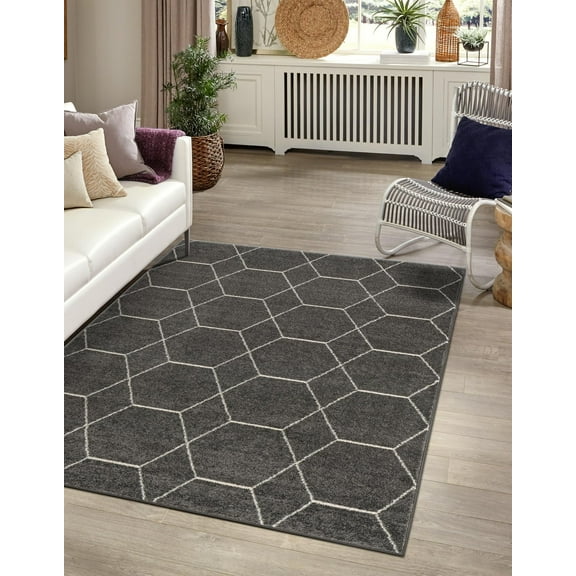 Unique Loom Trellis Frieze Collection Area Rug - Geometric (7' 1" x 10' Rectangle Dark Gray/Ivory)
