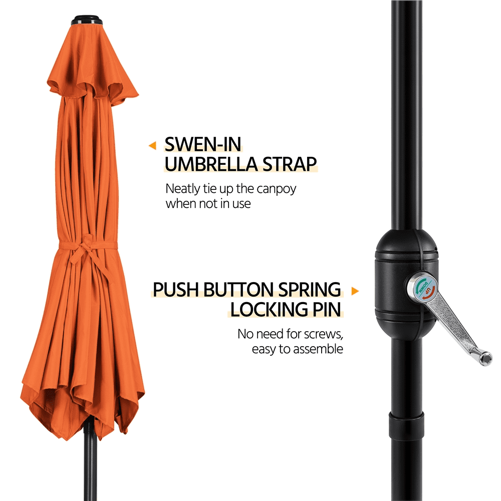 Renwick 9 Ft Outdoor Patio Umbrella with Push Button Tilt and Crank, Orange