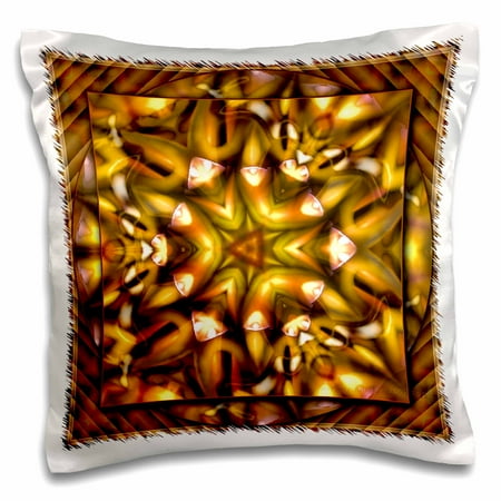 Decorative Gold Stitch Design - 3dRose MANDALA mandala zen InnerBalance harmony gold yellow orange glowing chakra meditation - Pillow Case, 16 by 16-inch