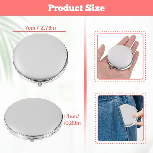 maskred Foldable Pocket Mirror Round Edge Glass Lens Scratch-proof Durability Compact Pocket Mirror Home Silver 70mm