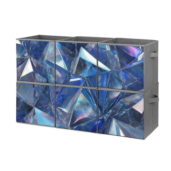 Set of 6 Collapsible Oxford Fabric Storage Cubes with Handles, Foldable Closet Organizer Bins for Clothes, Toys, Shelves, Home & Kitchen Blue, Iridescent