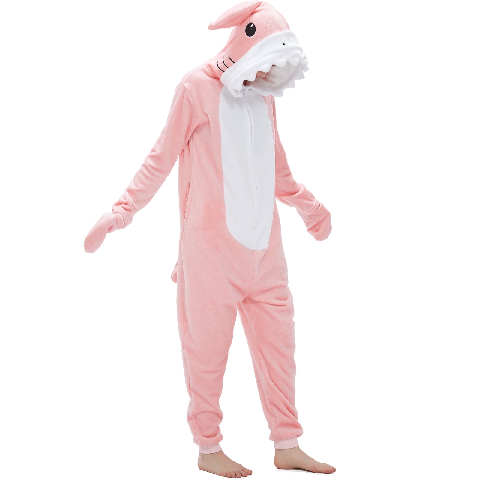 SWEETXIN Adult Halloween One-Piece Pajamas Shark Cosplay Costume Suit for Women and Men SizeXXL