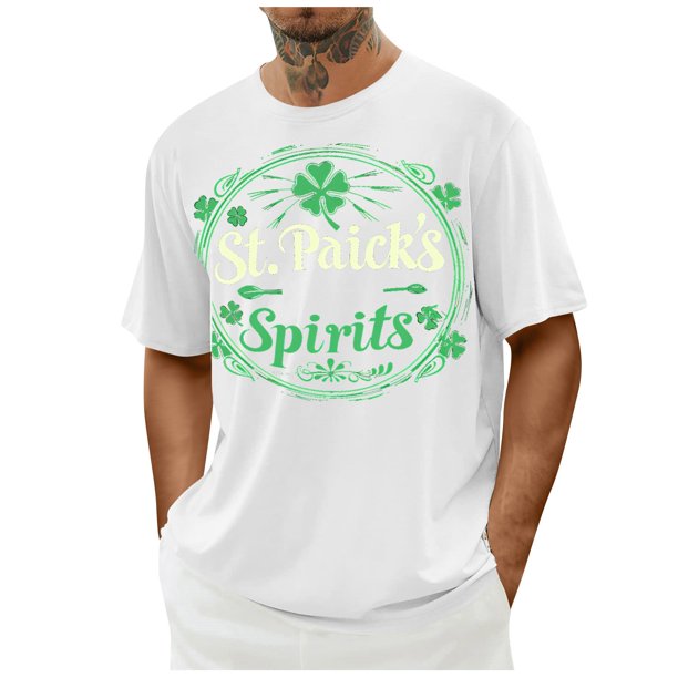 El Día de San Patricio de los Hombres de Manga Corta Casual Cuello Tripulación Impreso Top, Camiseta de Moda para la Fiesta Y Diario
