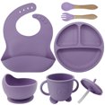 thumbnail image 1 of Babero de silicona para madres e hijos Plato de silicona para la cena Juego de ocho piezas Plato de succión para entrenamiento complementario de alimentos para bebés Juego de vajilla separada para, 1 of 5
