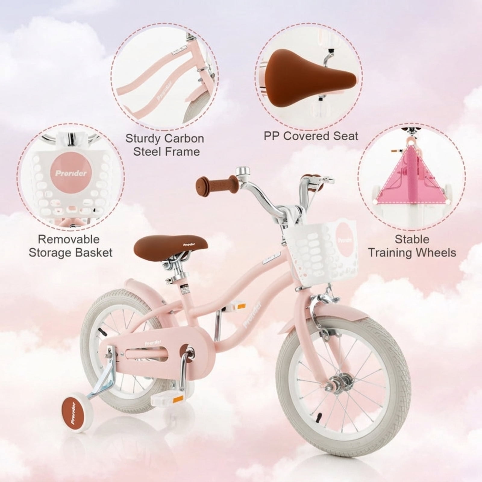 Redsmile Kids Bike 12 Inch with Training Wheels for Boys Girls Ages 3-4 Years, Toddler Bicycle with Adjustable Seat and Carbon Steel Frame, 99 lb Capacity Beginner Bike, Pink