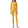 thumbnail image 1 of Tignapoo Women's Thermal Underwear Set with Fleece Lining, Seamless Tight-Fit Base Layer in Lemon Yellow, Size L (FSLS5001-TM#), 1 of 6
