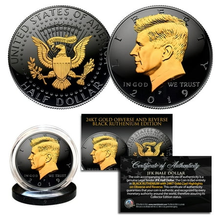 2019 Black RUTHENIUM JFK Half Dollar U.S. Coin 2-SIDED 24K Gold