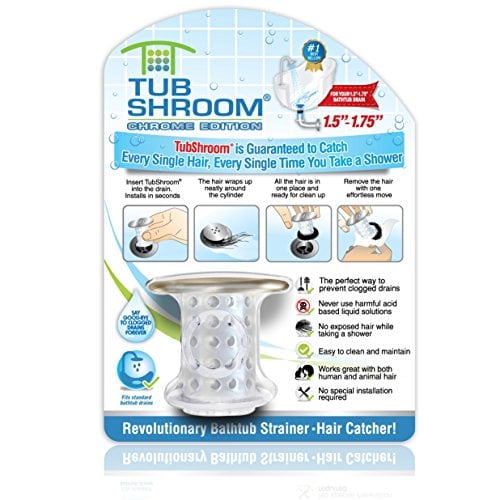 TubShroom Anti-Clogging Drain Stopper, Hair Catcher in Chrome Finish