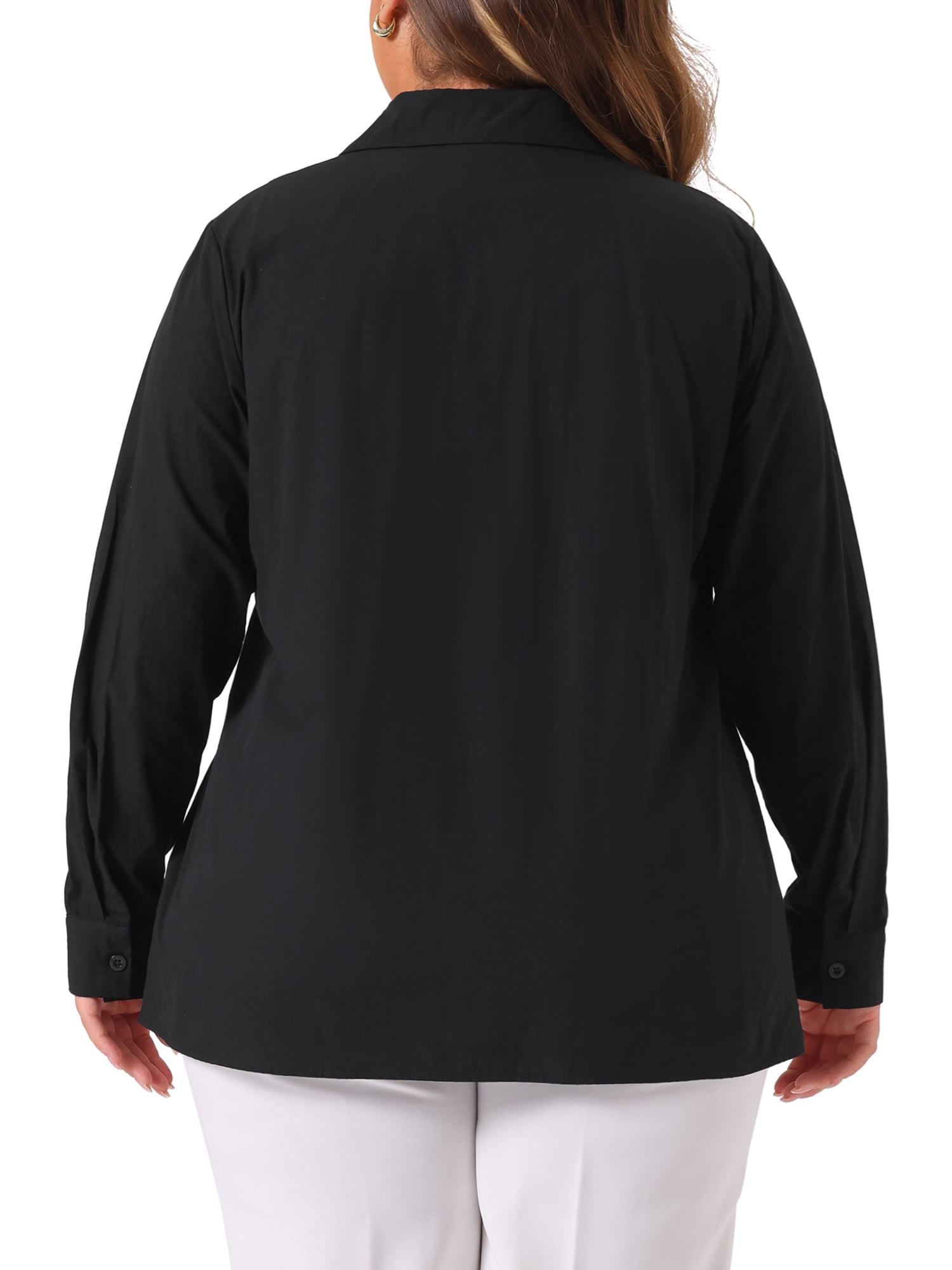 DARING DIVA Women's Plus Size Cotton Polo Collared Work Shirt 2X Black