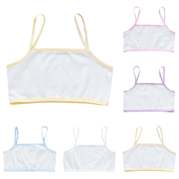 5 Pack Girls Padded Training Bra, Cotton Crop Cami Bras Seamless Straps Wireless Light Sport Bra Fit for 8-14 Years