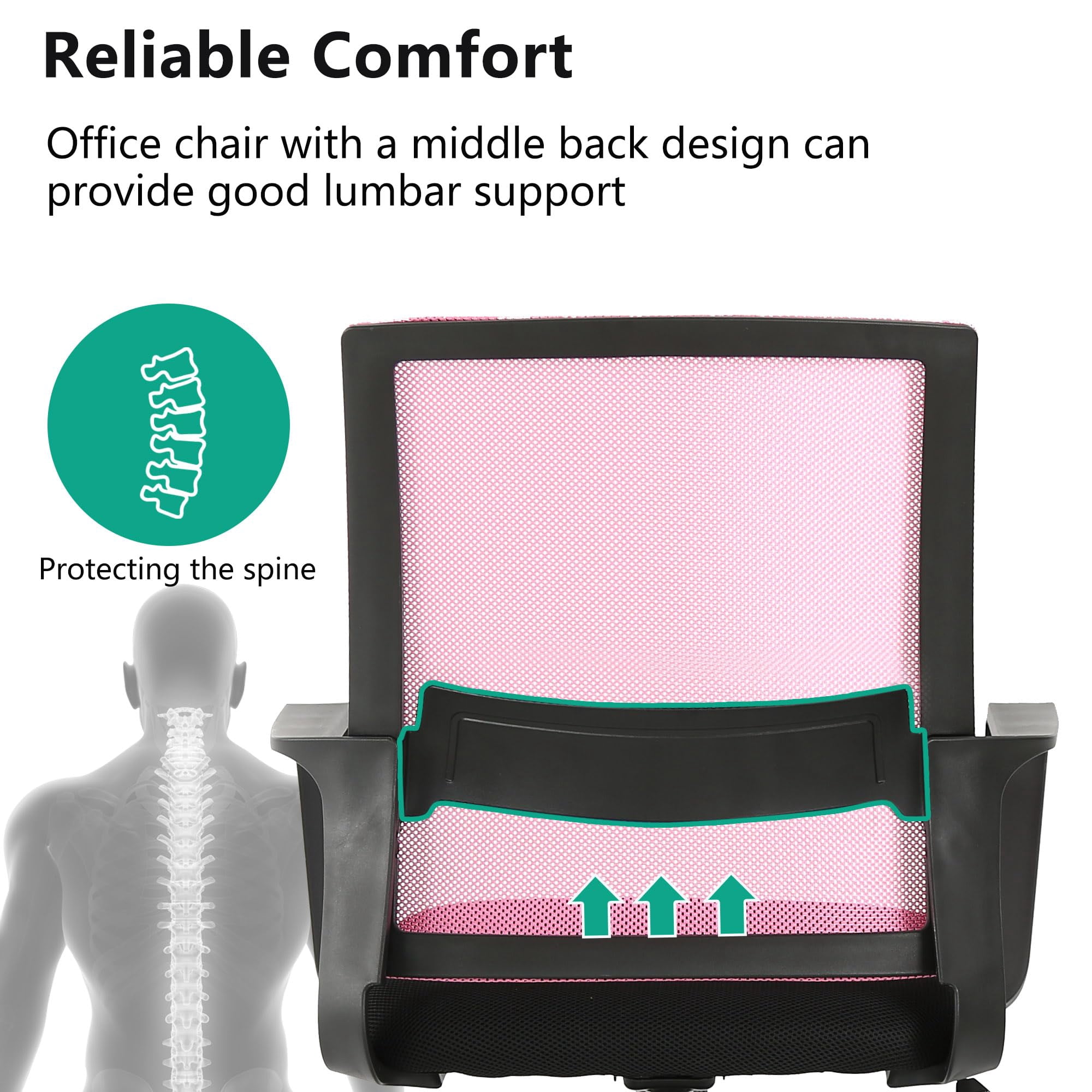 YRLLENSDAN Mesh Office Chair with Wheels Rolling Desk Chair with Arms Mesh Computer Chair for Adults Conference Room Chair Study Chair Adjustable Height,Pink