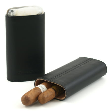 Andre Garcia Horn Collection Florence Black Leather 3 FingerCigar Case with Buffalo Horn Accent