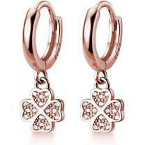 925 Sterling Silver CZ Clover Hoop Earrings Dangle for Women Teens Lucky Clover Leaf Huggie Earrings Flower Drop
