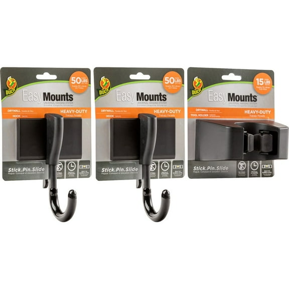 Duck Brand EasyMounts Heavy-Duty Garage Kit - 15 lb (6.80 kg), 50 lb (22.68 kg) Capacity - for Home, Garage, Broom, Shovel - Black - 1 / Each