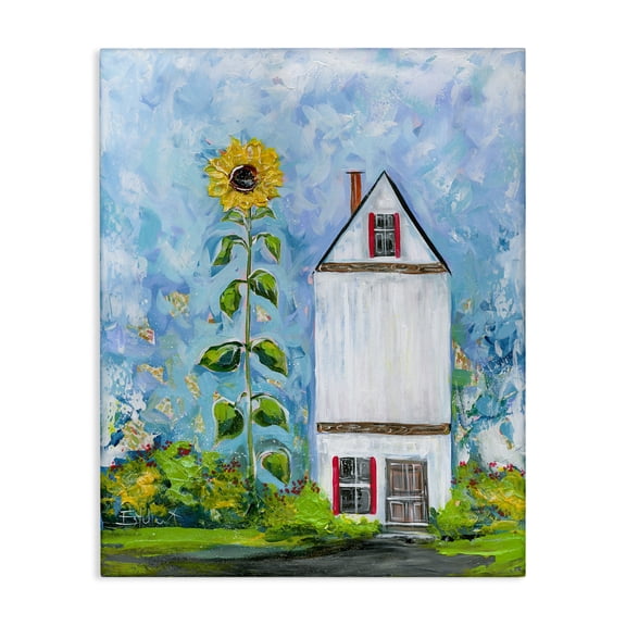 Stupell Industries Giant Sunflower & House Landscape & Nature Painting Wrapped Canvas Art Print Wall Art, 16 x 20