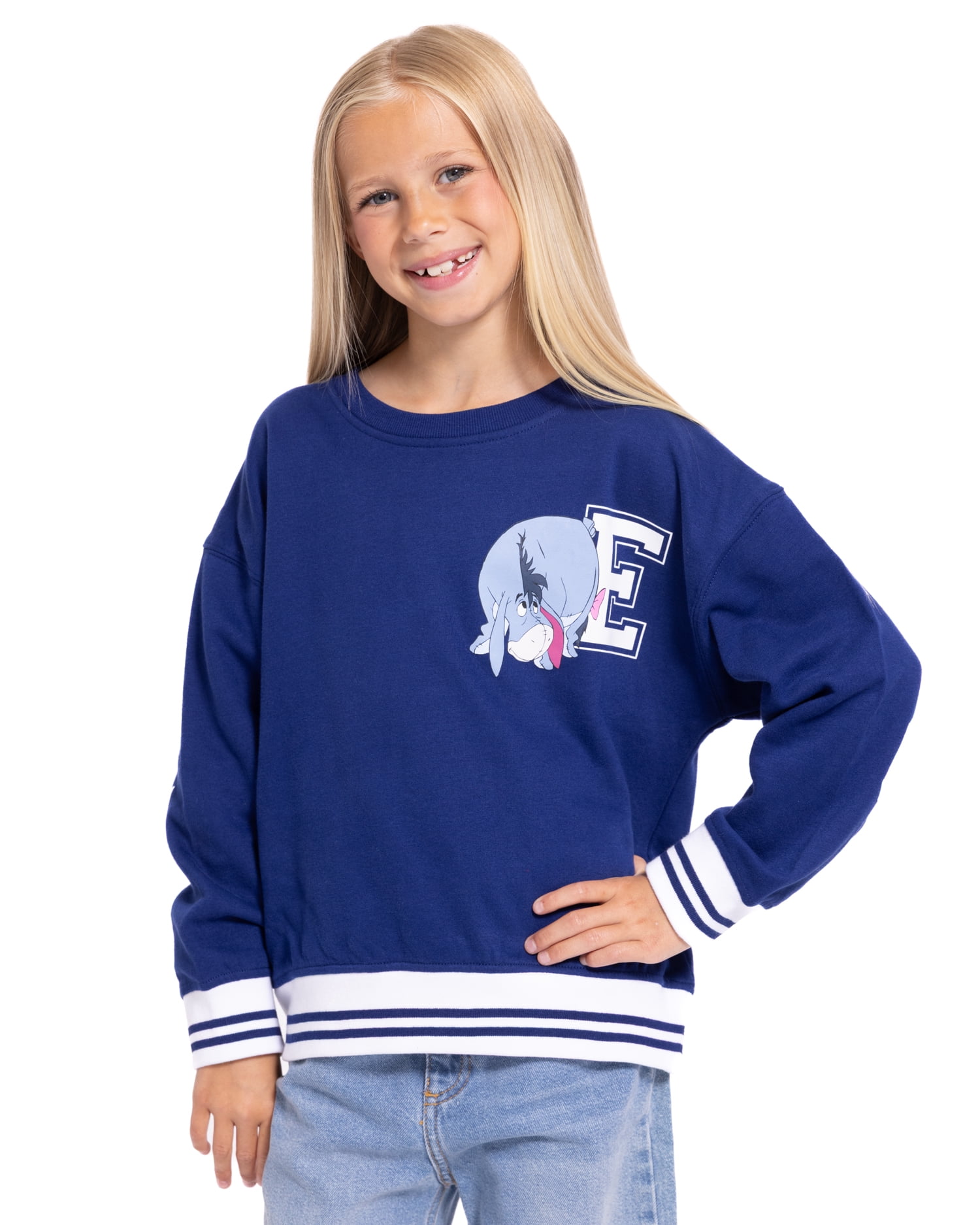 Winnie the Pooh Eeyore Girls’ Front Back Graphic Sweatshirt with Long Sleeves, Sizes 4-16