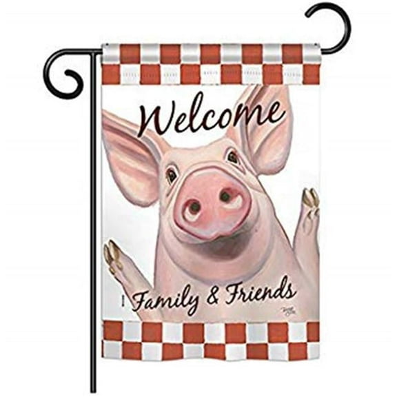 Breeze Decor BD-FA-G-110125-IP-BO-D-US18-WA 13 x 18.5 in. Welcome Piggy Nature Farm Animals Impressions Decorative Vertical Double Sided Garden Flag