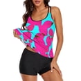 thumbnail image 1 of Wyzesi Low Compression Fit Swimwears Ladies Double Shoulder Sling Print Swimsuit Boxers Tankini Split Swimsuit Light Blue M, 1 of 7