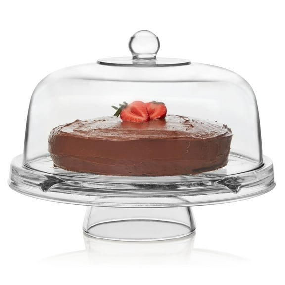 Libbey Selene 6 in 1 Cake Stand, Punch Bowl, Unique Space Saving Glass Cake Stand with Dome, Multi Purpose with Cover To Serve Snacks and More