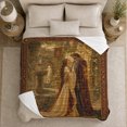 thumbnail image 5 of Medieval Couple in Moonlit Ruins, Romantic Vintage Castle Garden Scene for Fantasy Readers, Anniversary Gift, Soft Flannel Blanket for Bedroom, Storybook Home Decor, 5 of 9