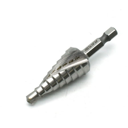 

TEMO M35 Cobalt Spiral Flute Type Step Drill 9 Size from 1/4 Inch To 3/4 Inch 1/4 Inch Hex Shank