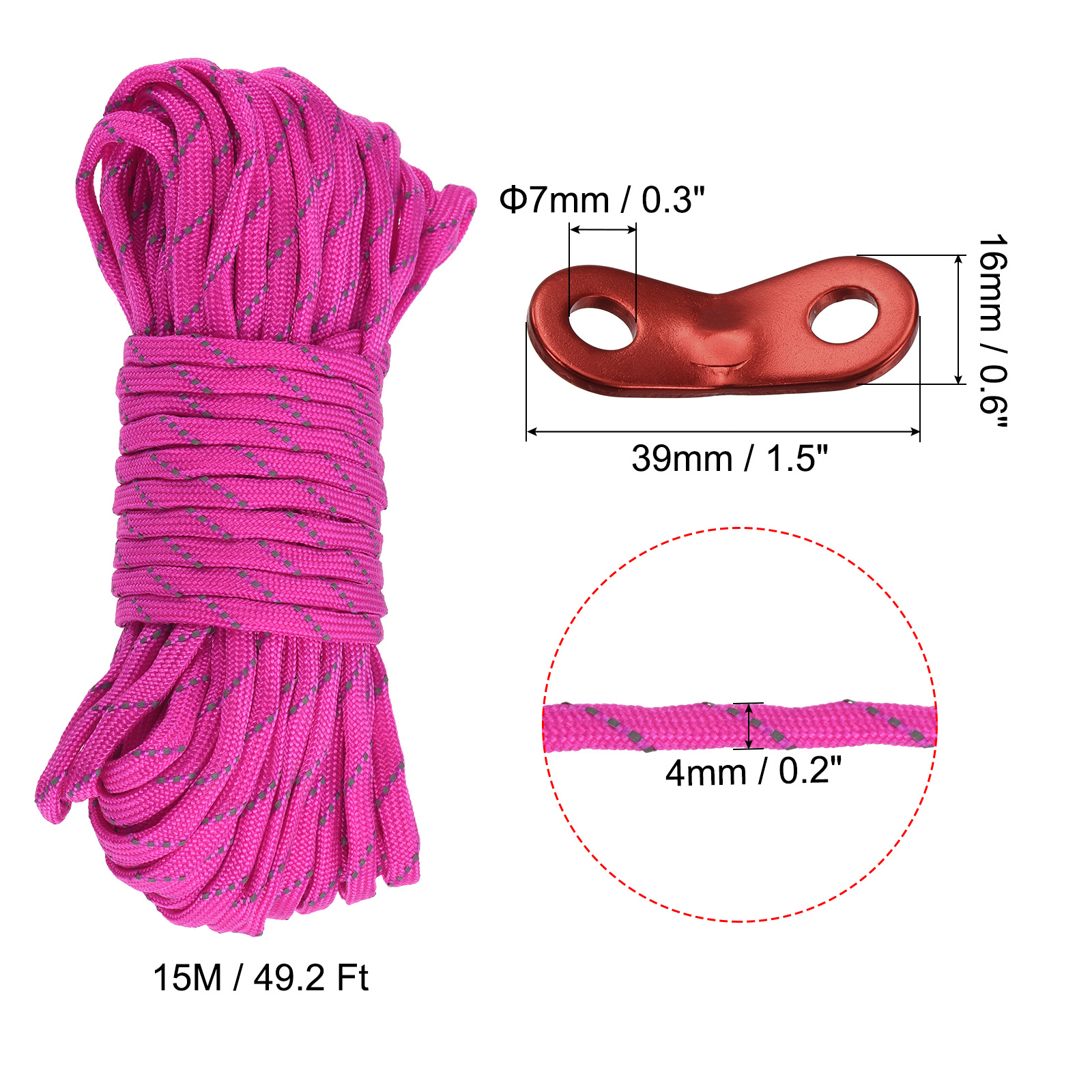 Unique Bargains Tent Rope Nylon Reflective Guyline Cord with Aluminum Cord Adjusters ["Dark Pink"]