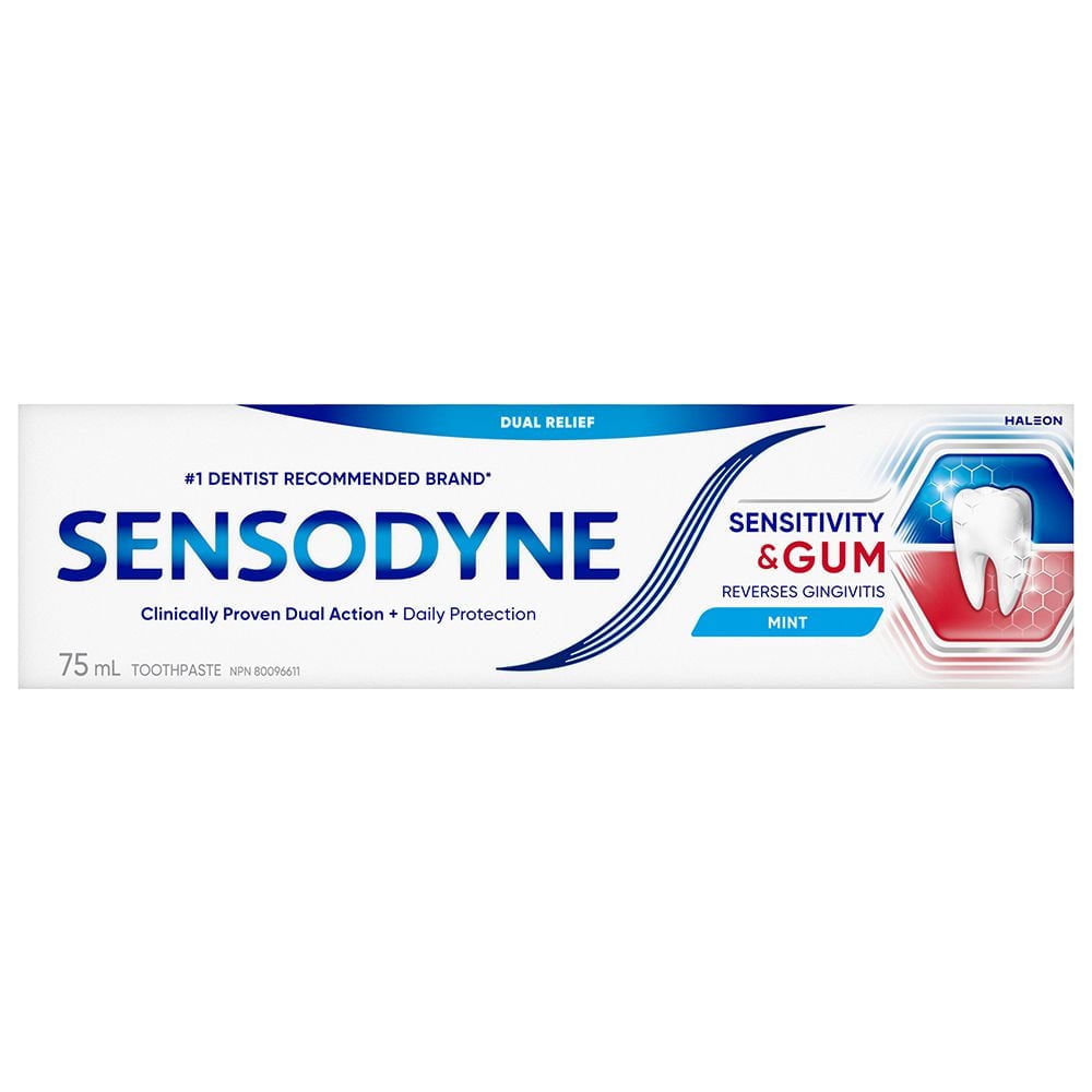 Sensodyne sensitive toothpaste for relief from sensitive teeth & improved gum health, fluoride toothpaste, mint 75ml, Mint 75ml