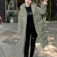 thumbnail image 2 of Lovskoo 2024 Womens Winter Coats Hooded Quilted Jacket Loose Long Sleeve Cotton-Padded Jacket Long Frock Coat Olive Green, 2 of 6