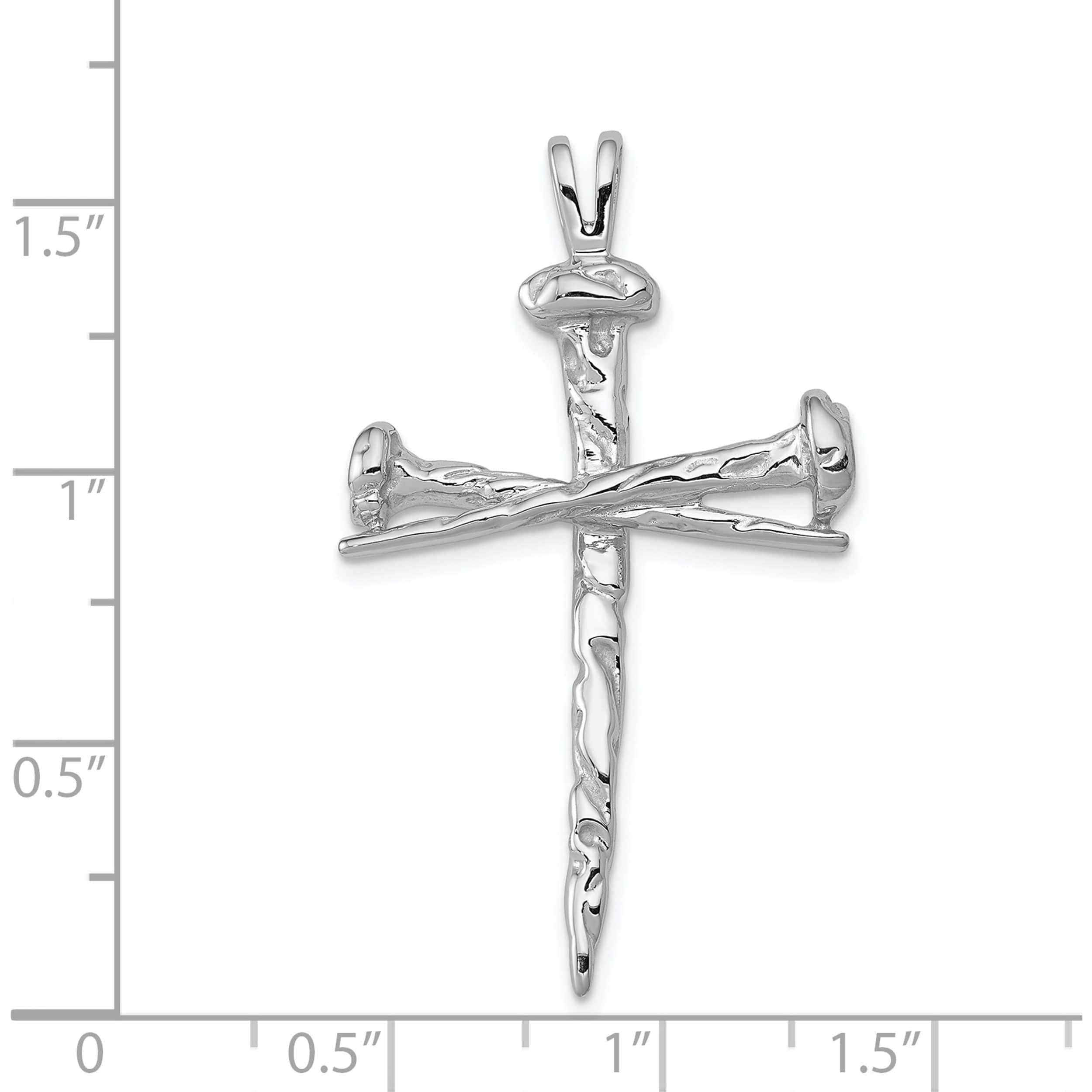 14K White Gold Nail Cross Charm (42 X 25) Made In United States xr494