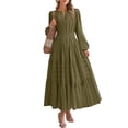 thumbnail image 2 of Womens Summer 2026 Casual Maxi Dresses - Long Sleeve V Neck Elastic Waist Tiered Lightweight Boho Beach Dress with Pockets, 2 of 7