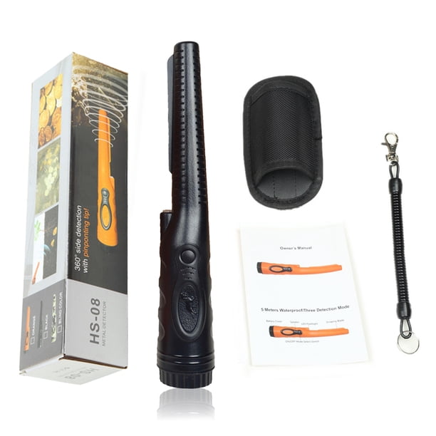 Detector de metales de mano IP68 impermeable Ajustable LED LED PinPointing Posicionamiento portátil PinPointer con Lanyard Negro Scienceny TO001493-02B