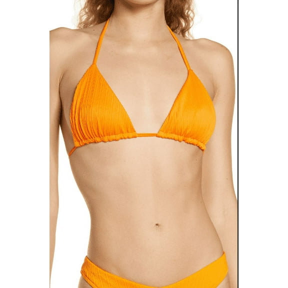 Frankies Bikinis PAPAYA Tia Plisse Bikini Swim Top, US X-Small