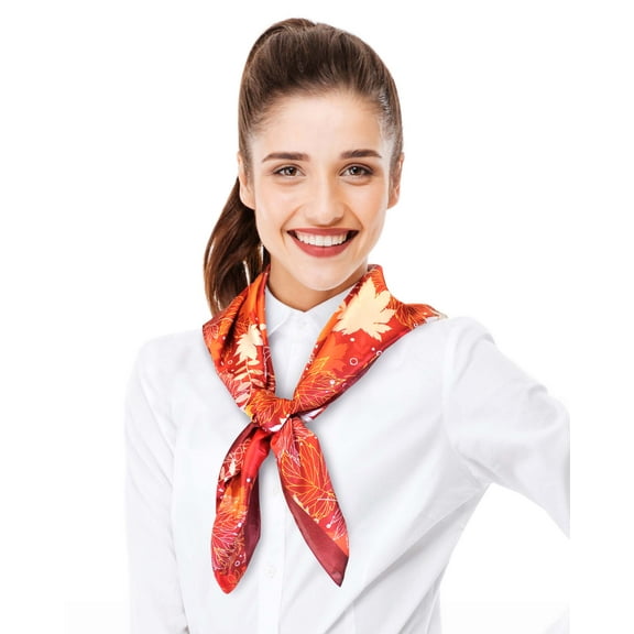 CBC Crown Women's Autumn Leaves Fall Leaf Pattern 35" x 35" Square Silk Feeling Scarf