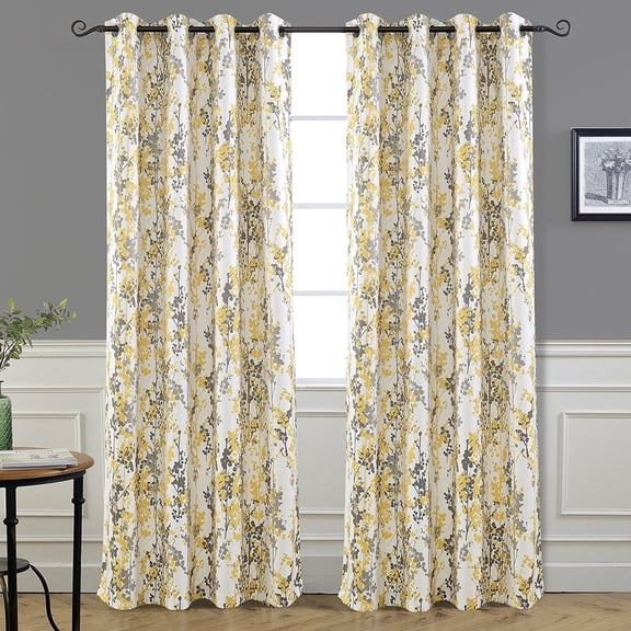 DriftAway Leah Floral Blossom Ink Painting Room Darkening Grommet Window Curtain Panel Pair
