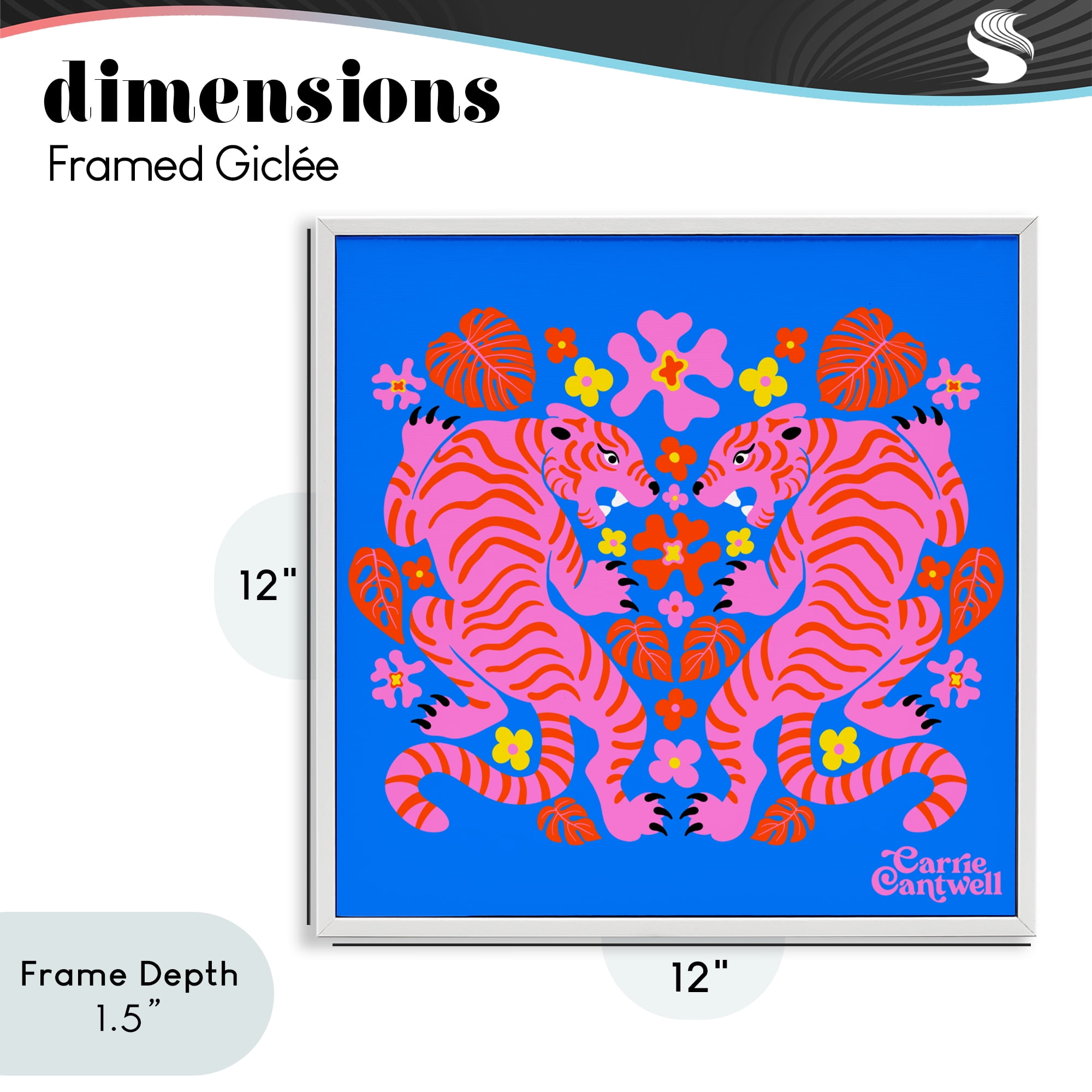 Stupell Industries Pink Tigers and Monstera White Framed Giclee Art, design by Carrie Cantwell
