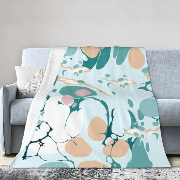 DouZhe Ultra-Soft Micro Fleece Lightweight Flannel Bed Blanket, Abstract Liquid Texture Blue Print Cozy Warm Throw Blankets, 60"x50"