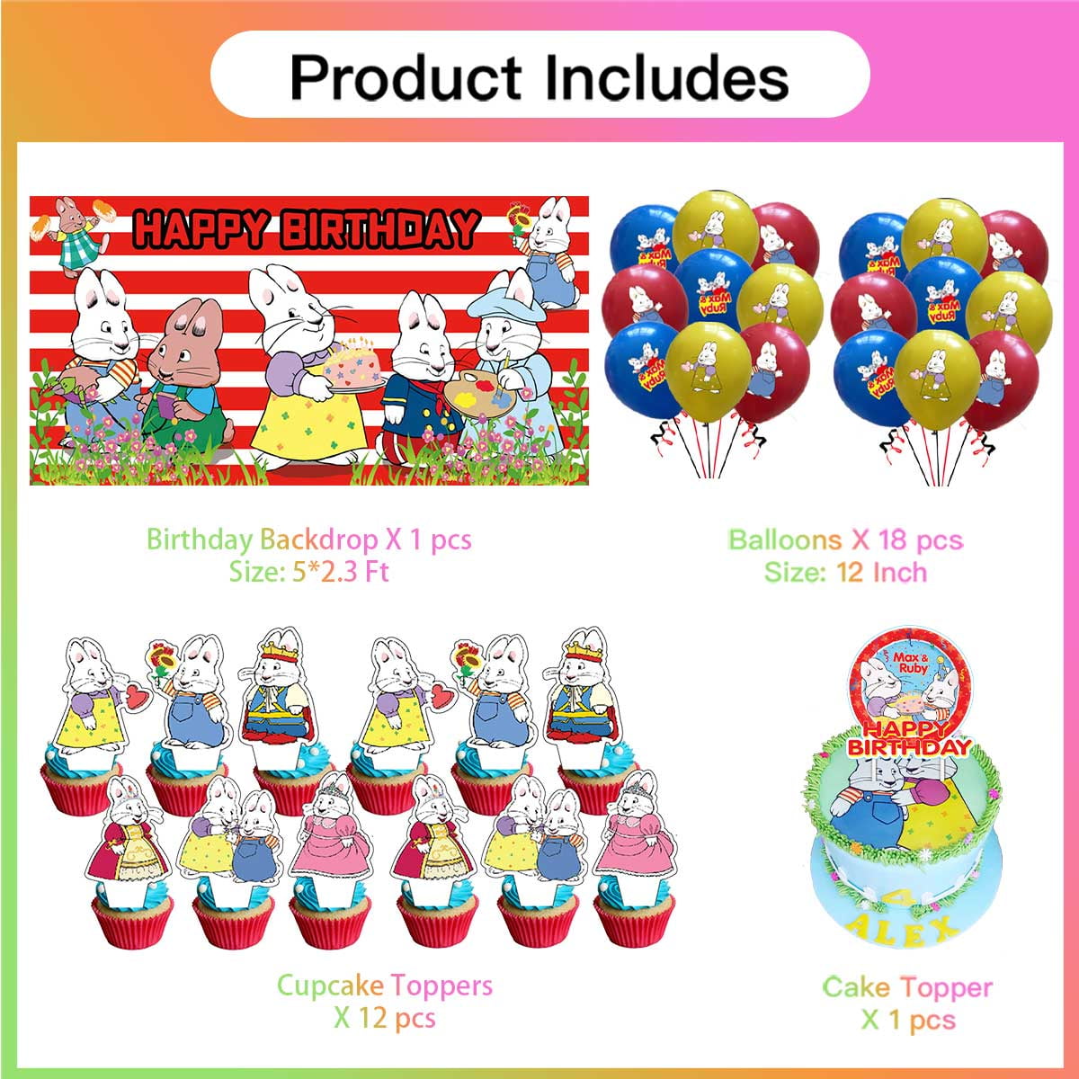 Max and Ruby Party Supplies Latex Balloons Decor Banner Backdrop Kit Birthday Decorations