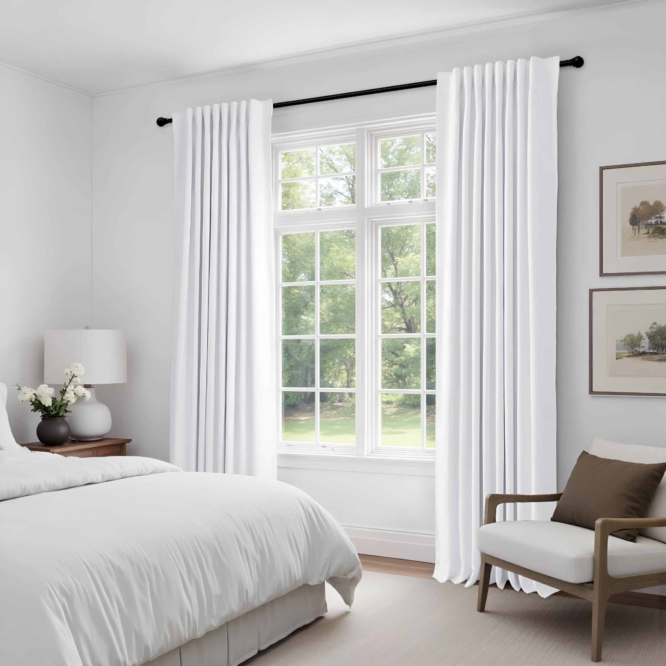 AUQ 100% Blackout Faux Linen Curtains for Bedroom 90 Inches Long,2 Panels Set Curtains for Kitchen Windows,Thermal Insulated Back Tab Drapes,50"Wx90"L,Bright White