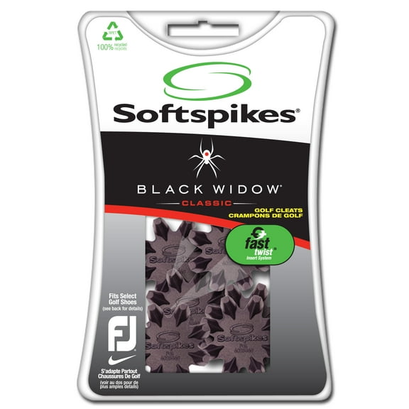 Softspikes Black Widow Classic Golf Cleats – Fast Twist 3.0, 18 Count – Dynamic Grip & Green-Friendly Comfort