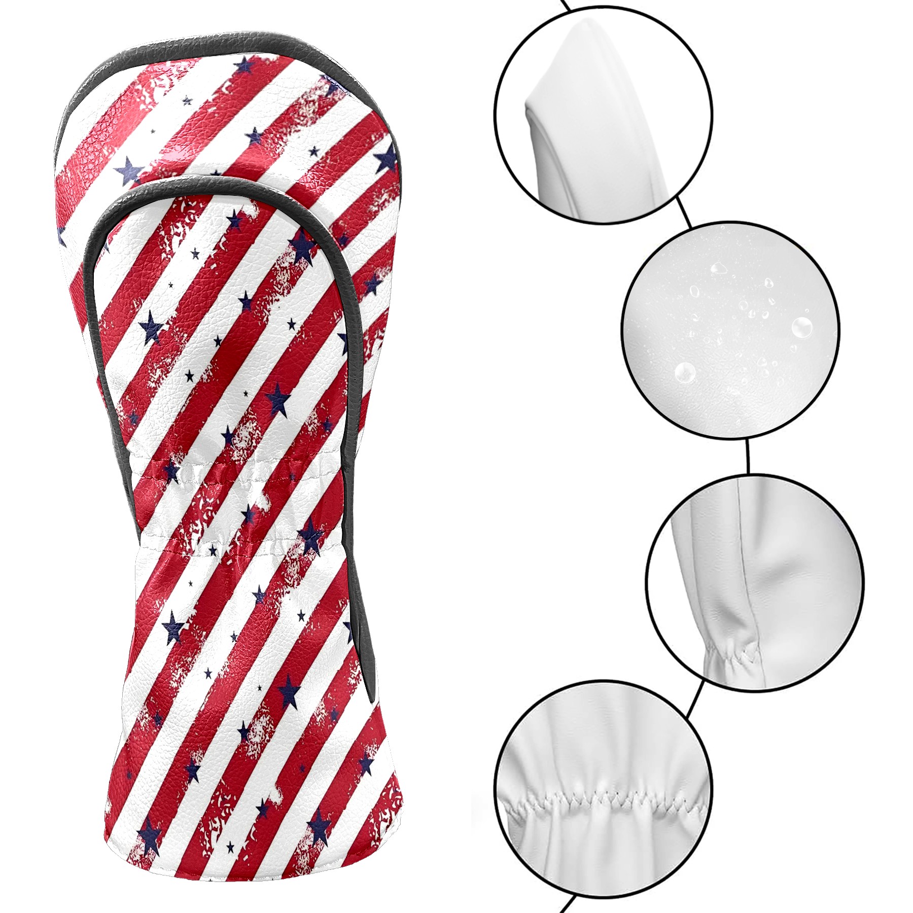 Golf Club Covers, Red Striped Star Premium PU Leather Driver Hybrid Putter Head Covers with Velvet Lining, Waterproof Golf Gifts for Men Women