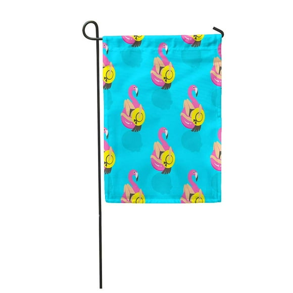 NUDECOR Girls on Inflatable Pink Flamingo in Summer of Swims Garden Flag Decorative Flag House Banner 12x18 inch