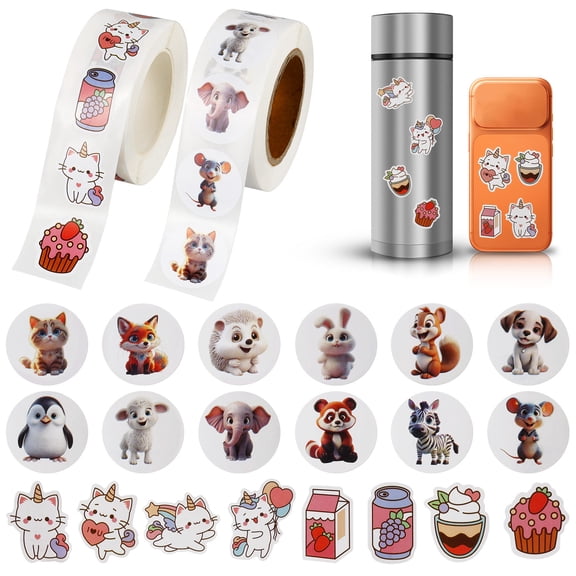 2 Rolls 1000pcs Cartoon Animal Reward Sticker for Kids, Teacher Encouraging Motivational Sticker School Party Supplies for Classroom Party Decoration