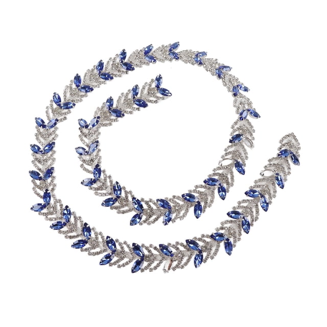Cadena de diamantes de imitación de cristal, 1 yarda, 2,3 cm, cadena de flores con forma de hoja de diamantes de imitación de cristal, decoración DIY para prendas, pendientes, cinturón, azul real